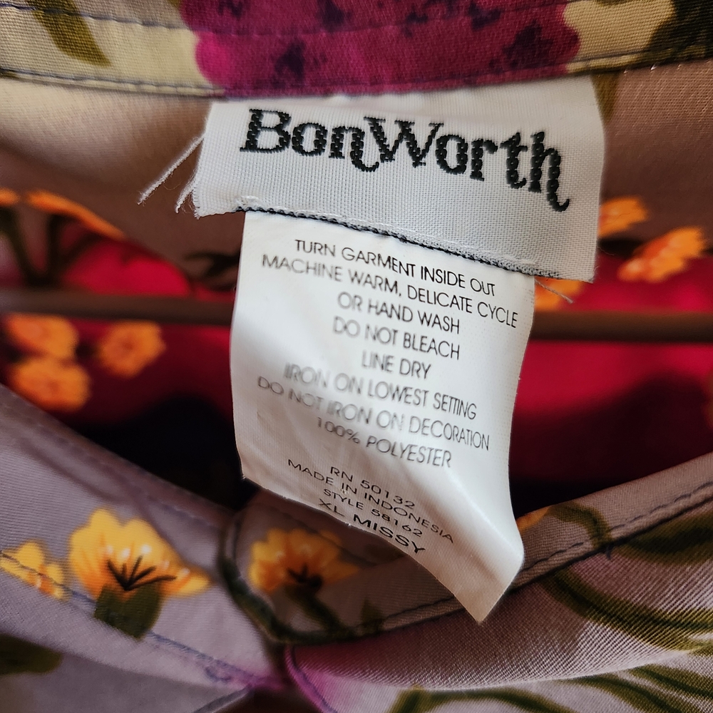 BonWorth Floral Beaded Button-Down Shirt in Purple, Hot Pink, Cream, XL - Picture 8 of 11